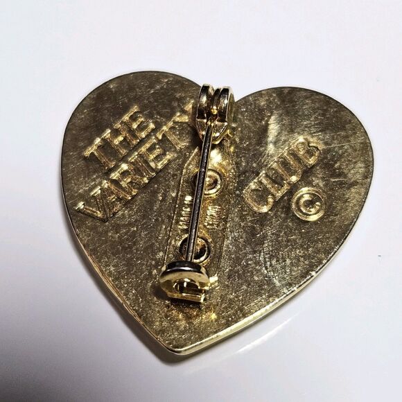 Vtg Heart Brooch Religious Dove “The Variety Club” Pin God's Bright Gold Tone - Picture 4 of 10